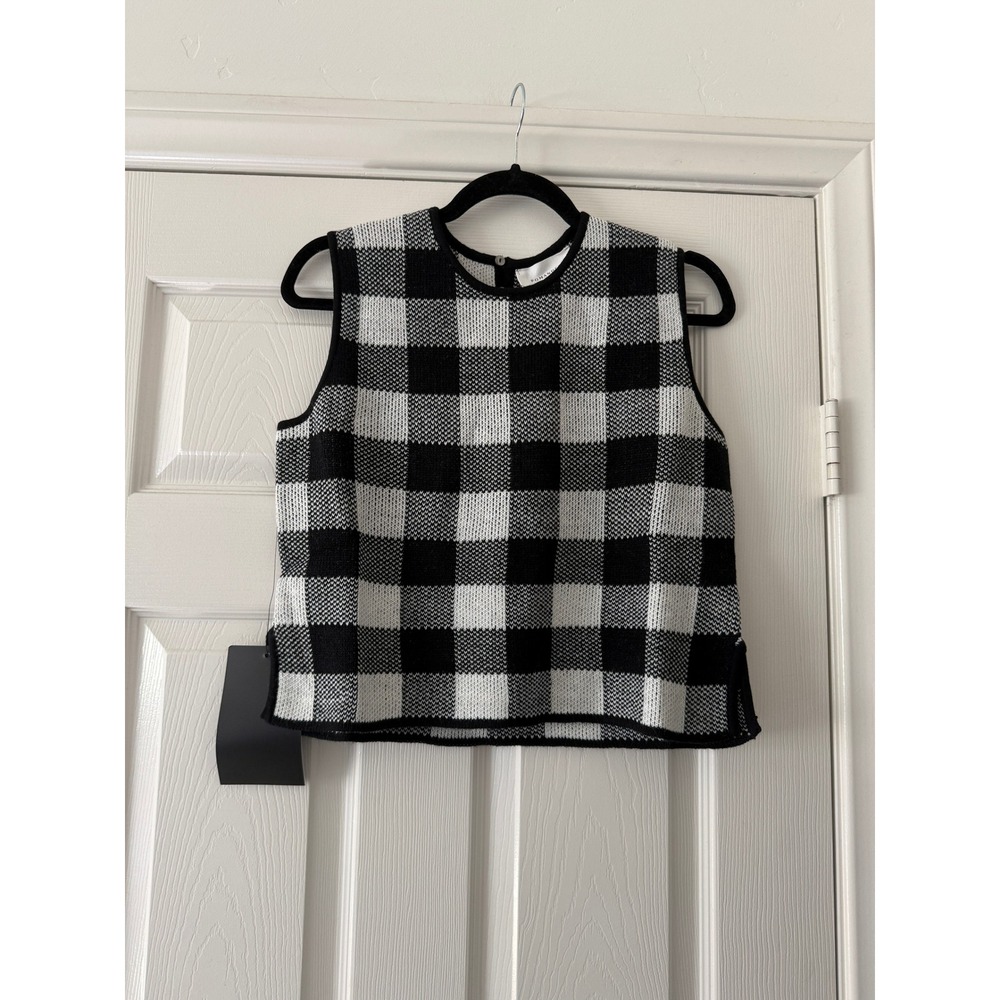 pomander place tuckernuck black and white checker knit sweater vest, women small